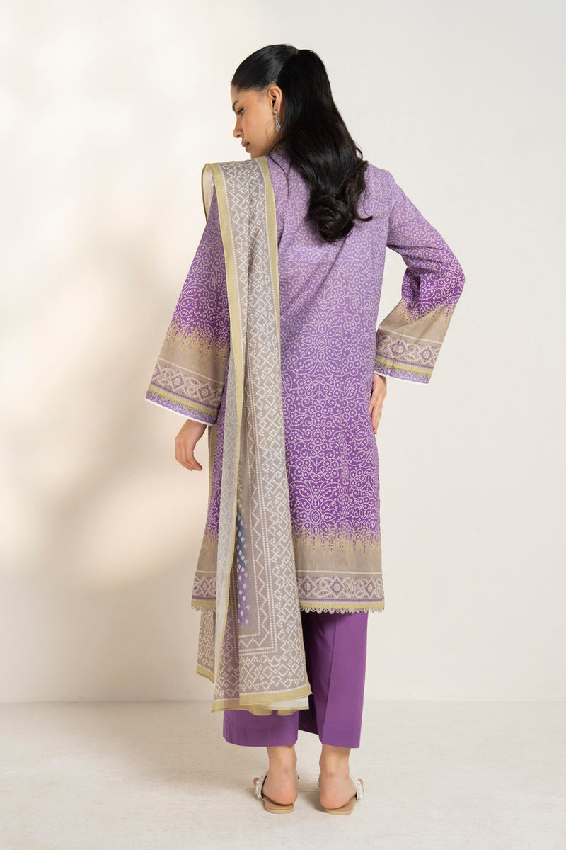 Purple Printed Lawn 3 Piece Unstitched Suit for Women ( original Al Karam)