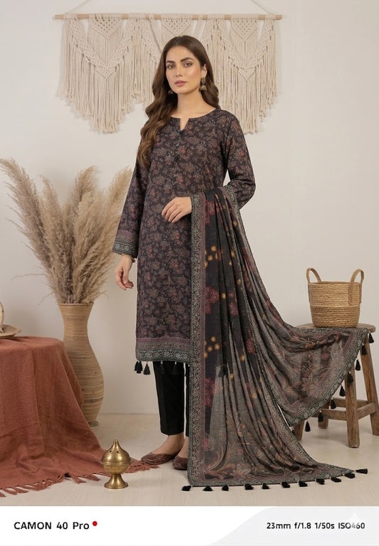 Nishat Linen 3-Piece Unstitched Summer Lawn Suit – Luxury Printed Black