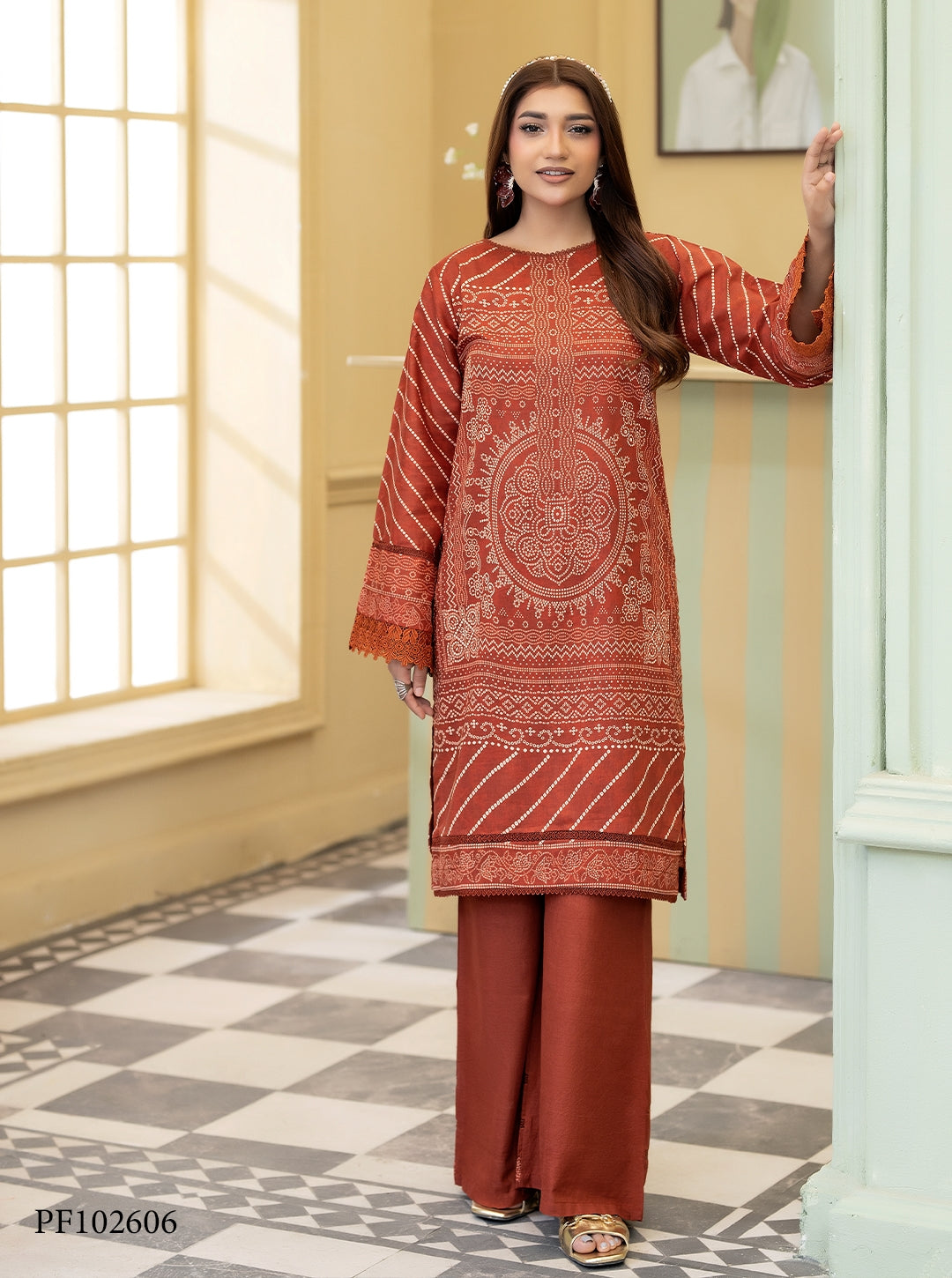 Paltar Parizad Premium Printed Lawn 2 Piece Suit – Maroon
