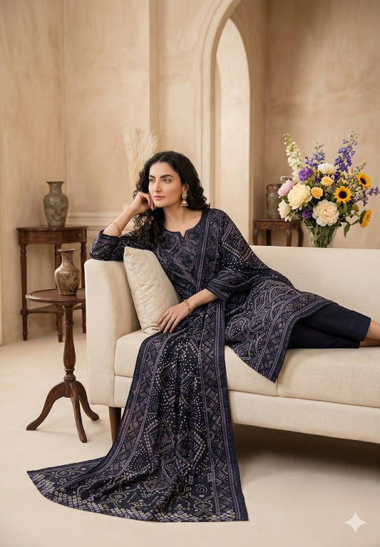 Nishat Linen 3-Piece Unstitched Summer Lawn Suit – Luxury Printed Black Chunri