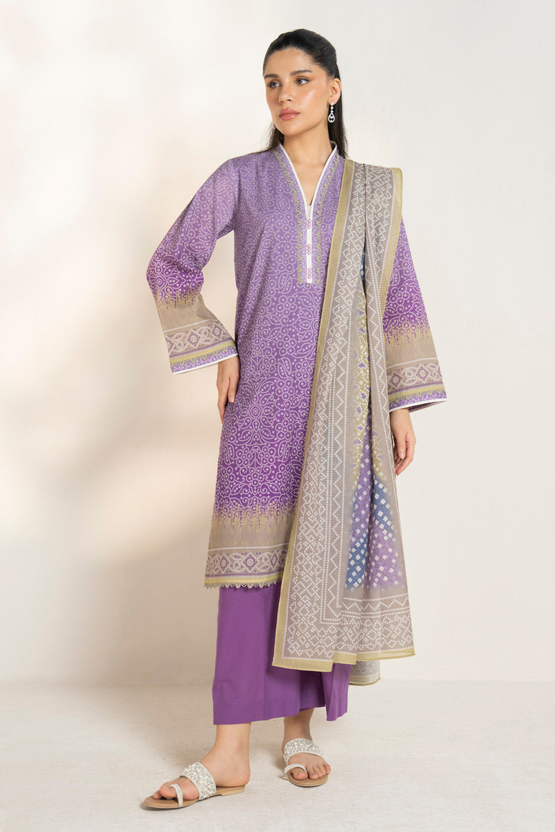 Purple Printed Lawn 3 Piece Unstitched Suit for Women ( original Al Karam)
