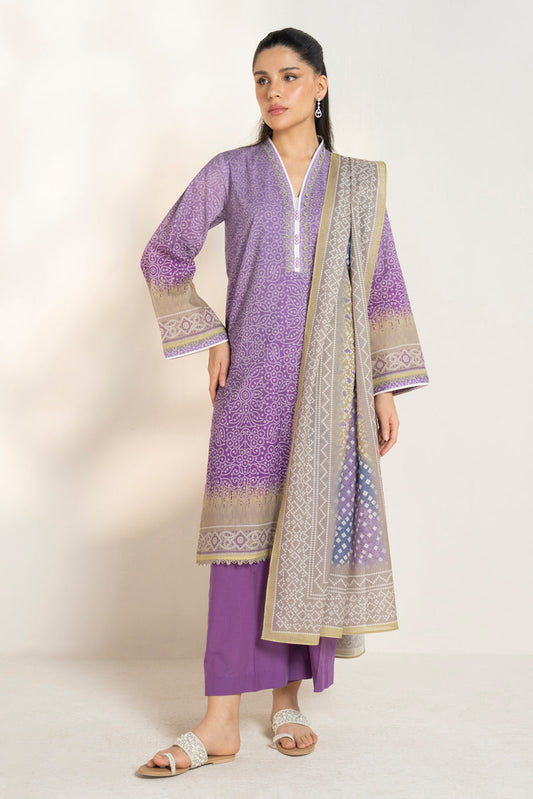 Purple Printed Lawn 3 Piece Unstitched Suit for Women ( original Al Karam)
