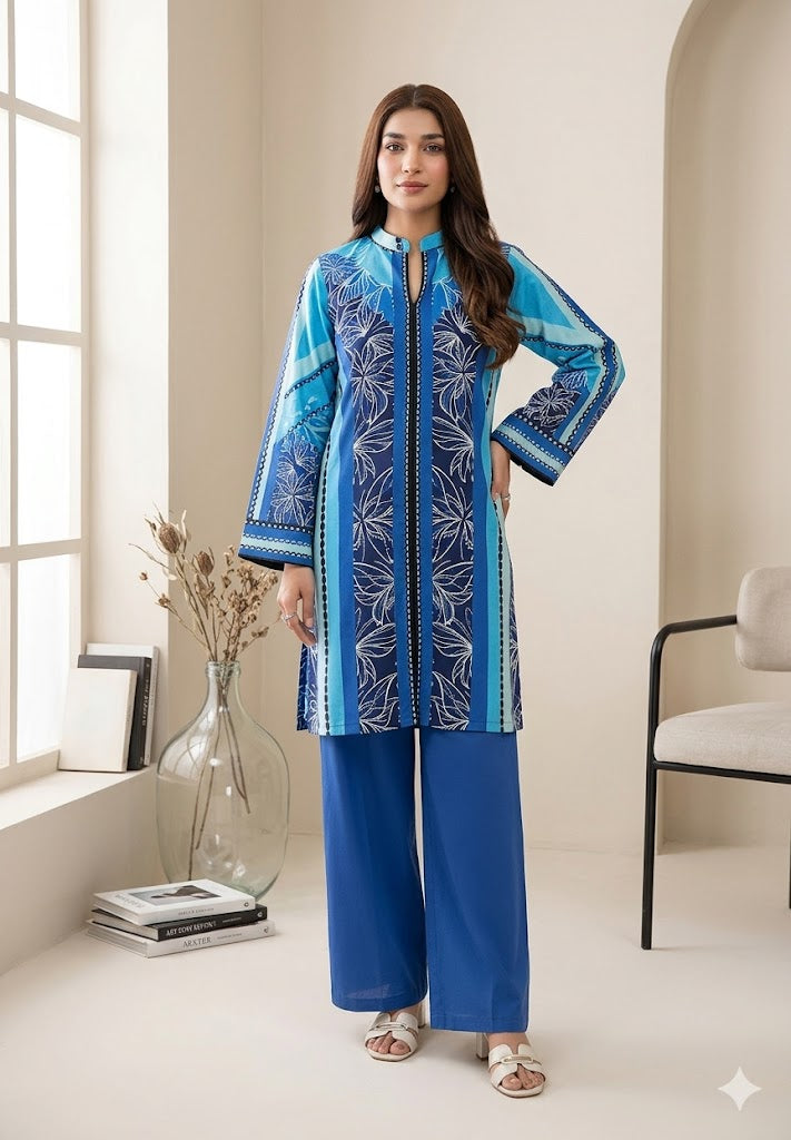 PARIZAD by PALTAR – 2-Piece Premium Printed Blue Lawn Suit