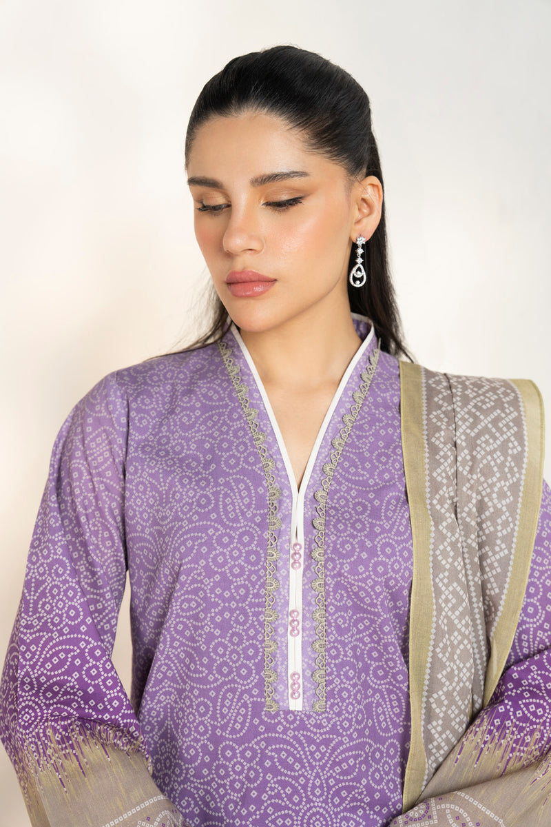 Purple Printed Lawn 3 Piece Unstitched Suit for Women ( original Al Karam)