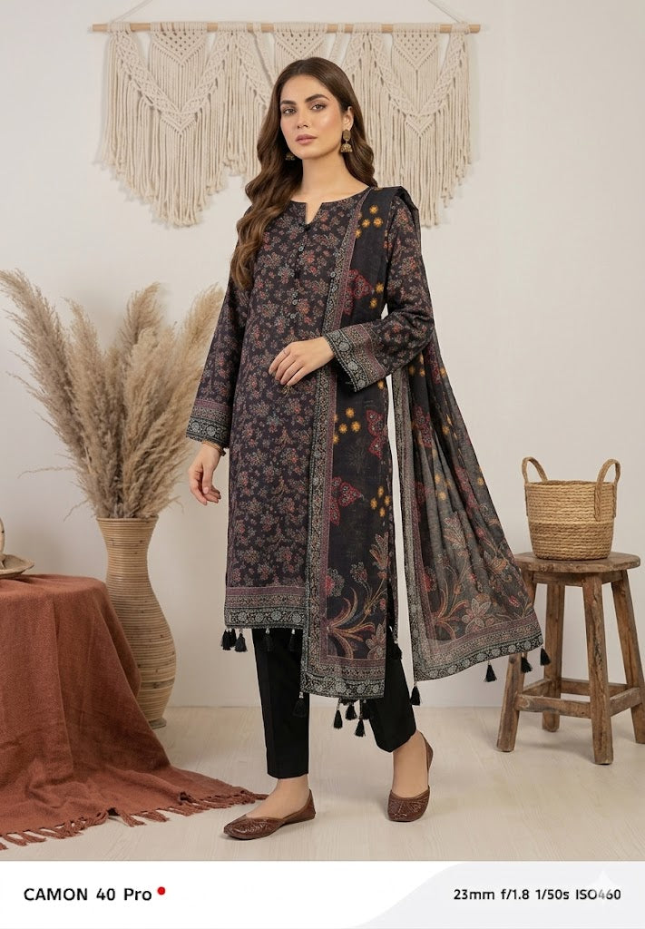 Nishat Linen 3-Piece Unstitched Summer Lawn Suit – Luxury Printed Black
