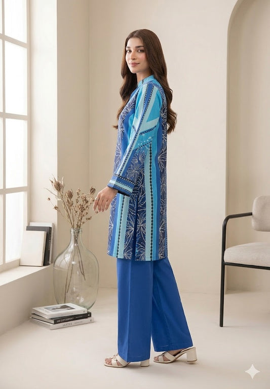 PARIZAD by PALTAR – 2-Piece Premium Printed Blue Lawn Suit