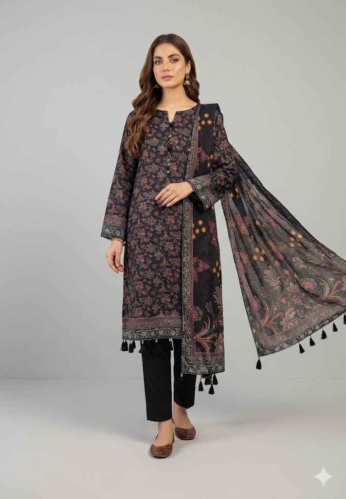 Nishat Linen 3-Piece Unstitched Summer Lawn Suit – Luxury Printed Black