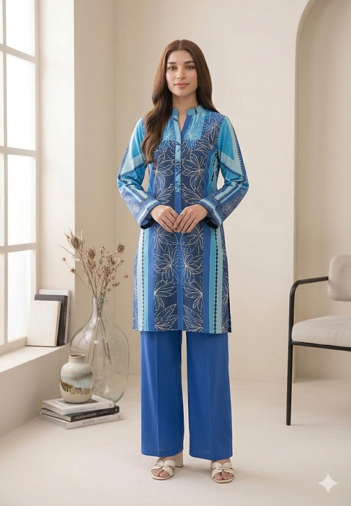 PARIZAD by PALTAR – 2-Piece Premium Printed Blue Lawn Suit