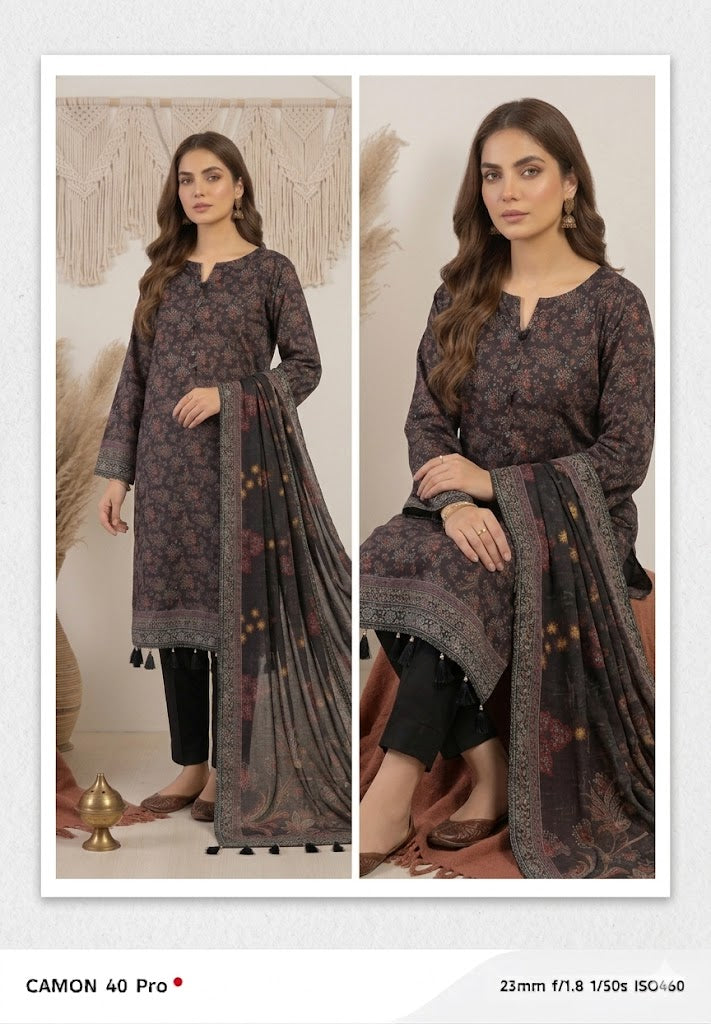 Nishat Linen 3-Piece Unstitched Summer Lawn Suit – Luxury Printed Black