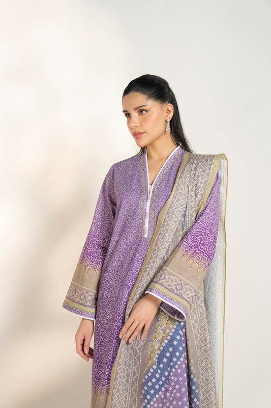 Purple Printed Lawn 3 Piece Unstitched Suit for Women ( original Al Karam)