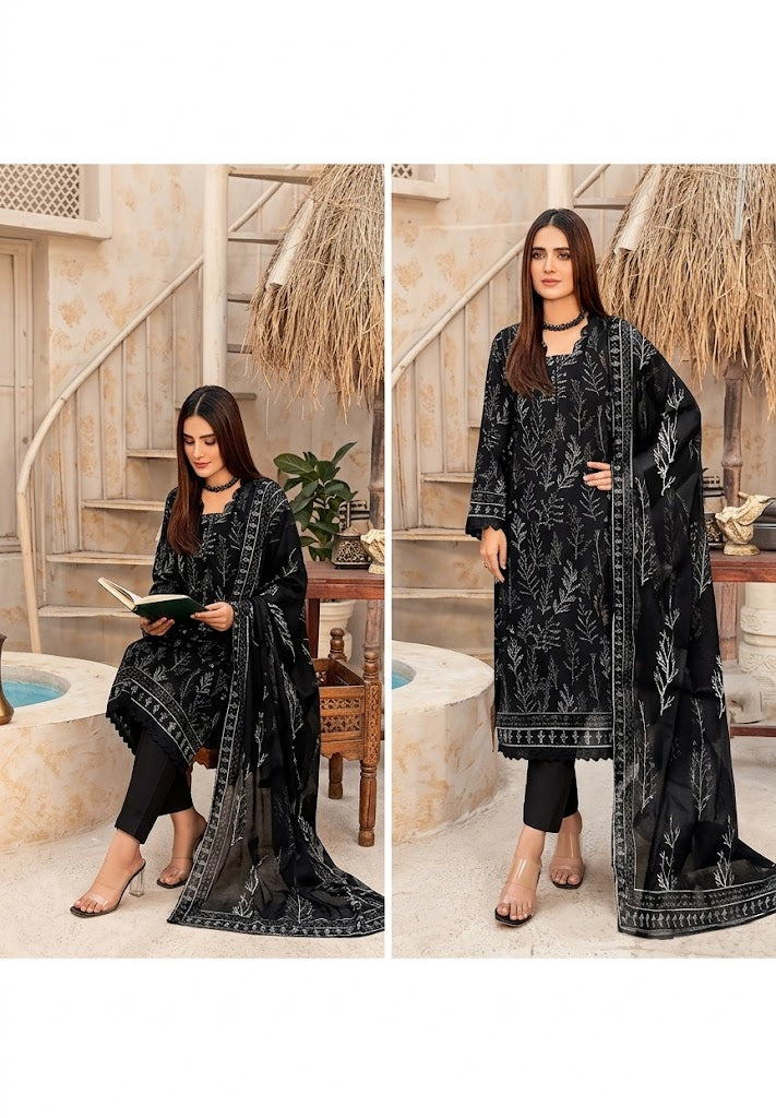 Orient Summer Collection Black 3-Piece Unstitched Suit